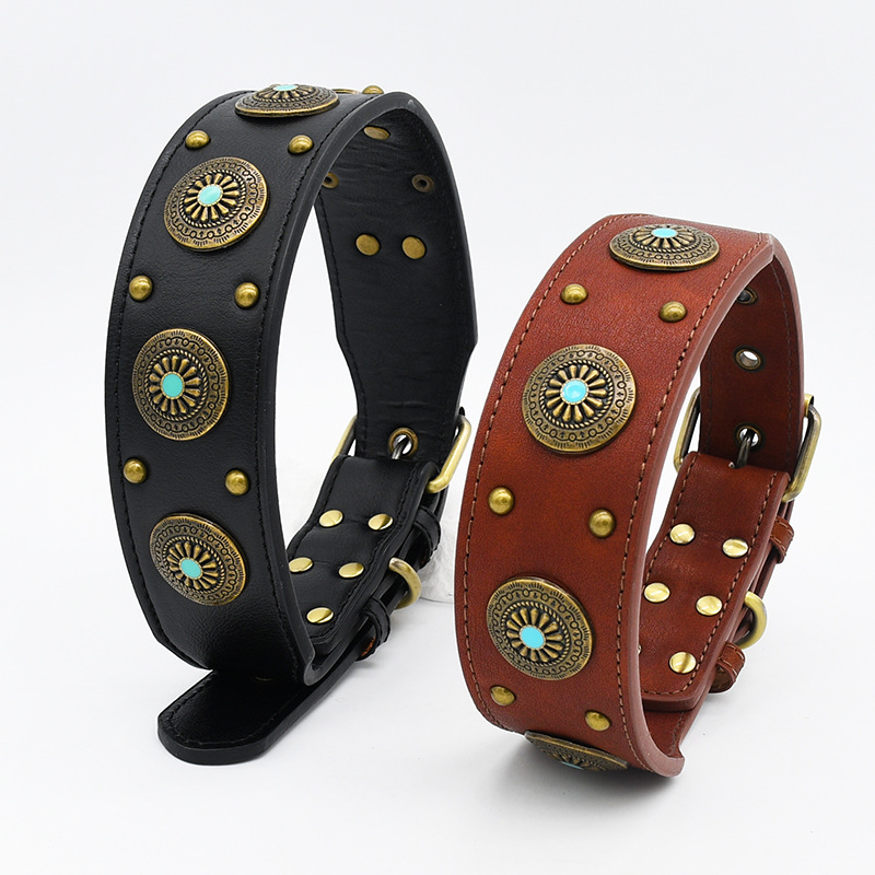 Vintage Studded Dog Collar Set Leather