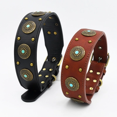 Vintage Studded Dog Collar Set Leather 01