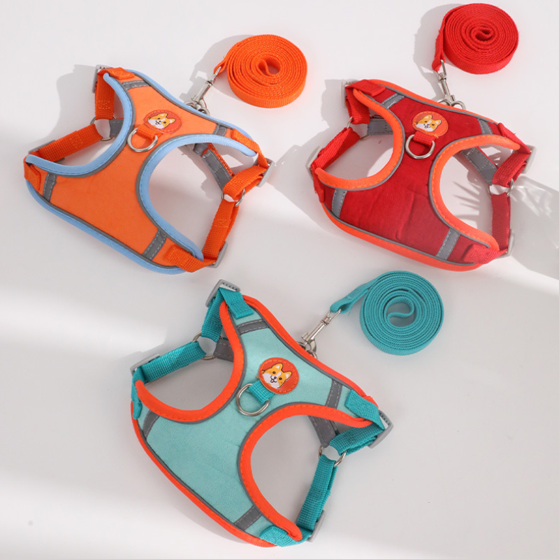 Breathable Dog Harness Set Reflective Trim