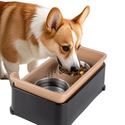 Elevated Pet Feeder Set Two Bowls 01