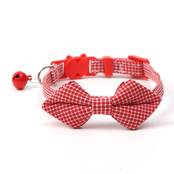 Plaid Pet Collar With Bow Tie Bell Charm
