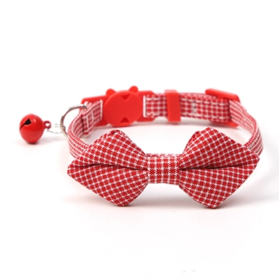 Plaid Pet Collar With Bow Tie Bell Charm 02