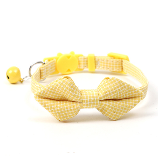 Plaid Pet Collar With Bow Tie Bell Charm
