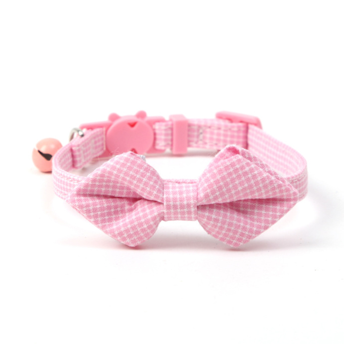 Plaid Pet Collar With Bow Tie Bell Charm