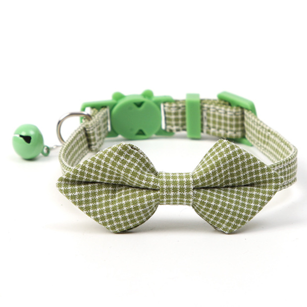 Plaid Pet Collar With Bow Tie Bell Charm