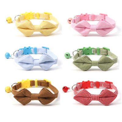 Plaid Pet Collar With Bow Tie Bell Charm 01