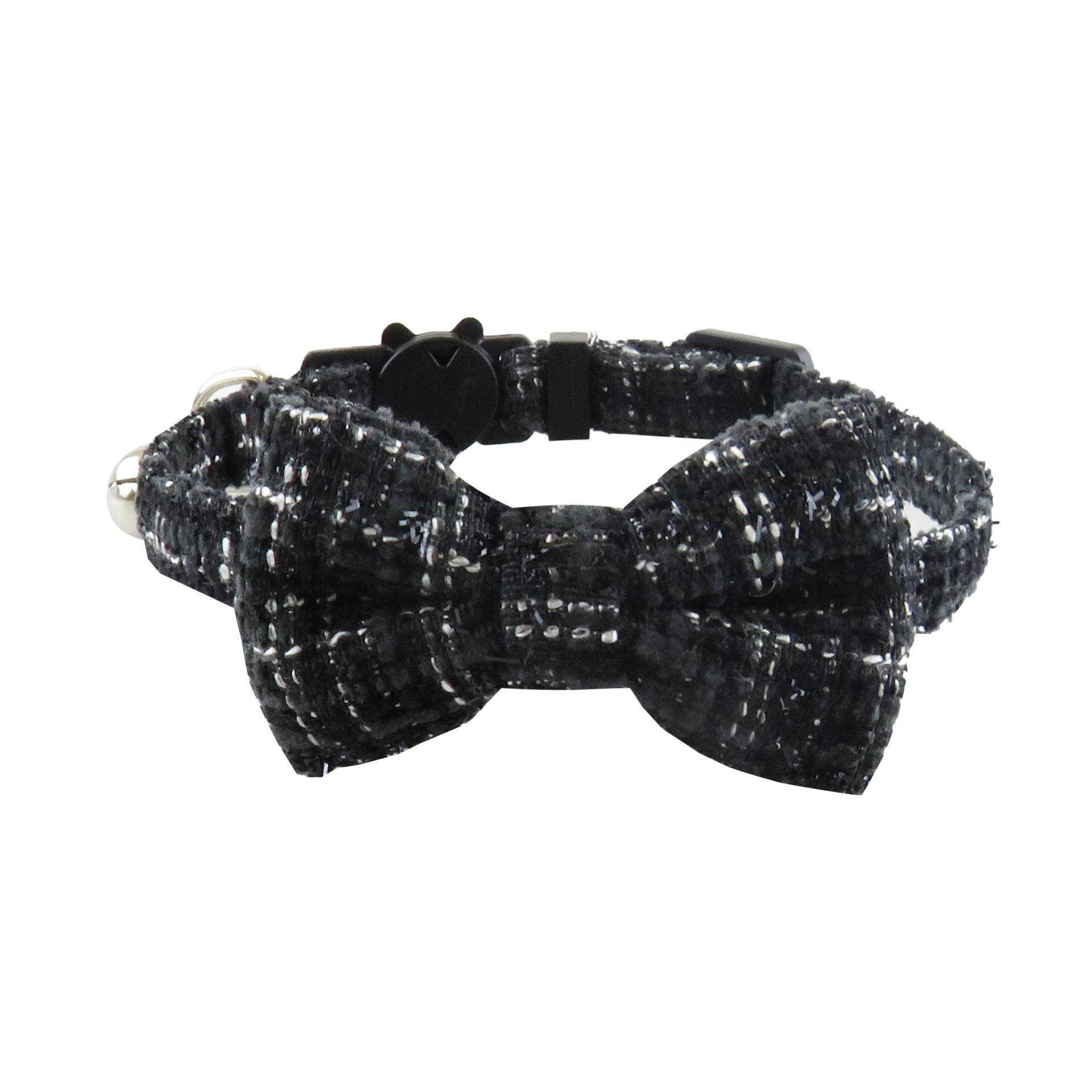 Tweed Pet Collar With Bow Bell Charm