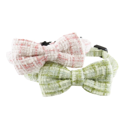 Tweed Pet Collar With Bow Bell Charm 02