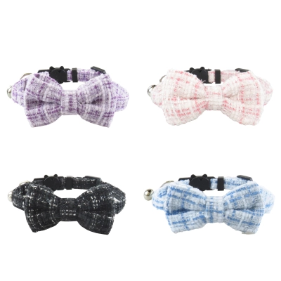 Tweed Pet Collar With Bow Bell Charm 01