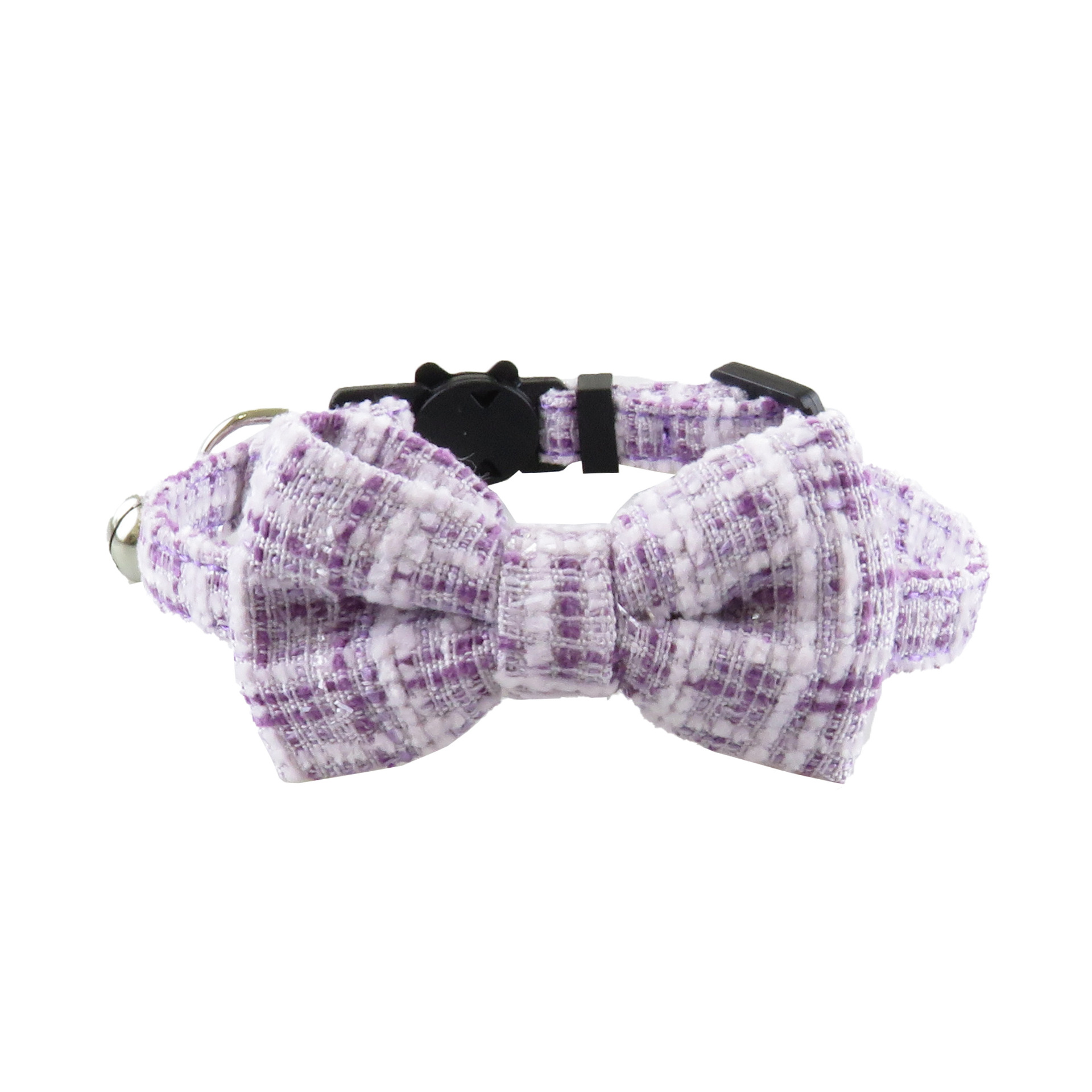 Tweed Pet Collar With Bow Bell Charm
