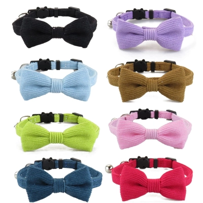 Corduroy Pet Collar With Cat Face Buckle 01