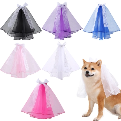 Pet Wedding Veil With Lace Bow Design 01
