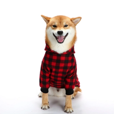 Christmas Pet Hoodie With Plaid Pattern 02