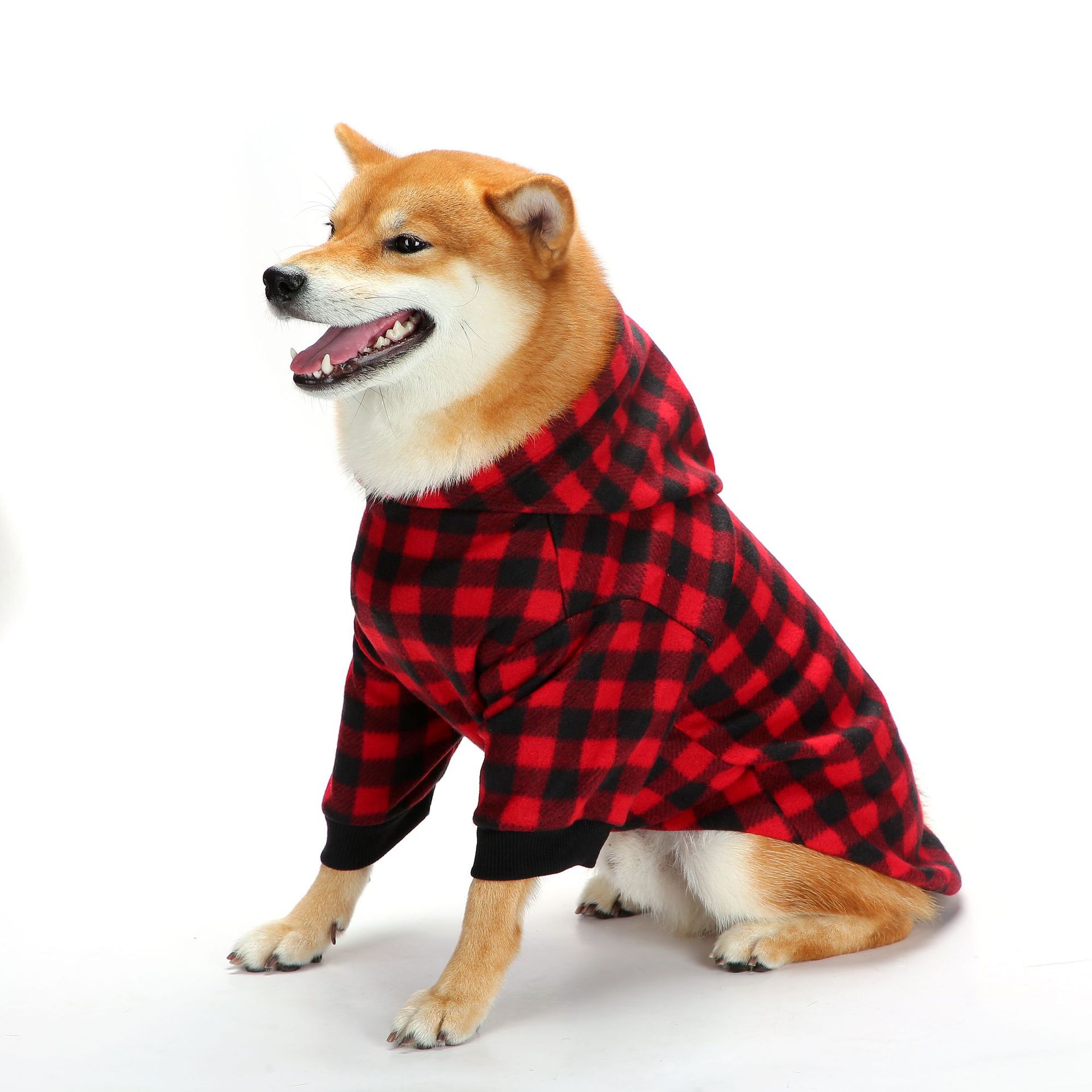 Christmas Pet Hoodie With Plaid Pattern