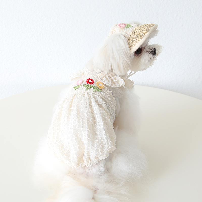 Floral Sun Hat For Pets With Lace Trim