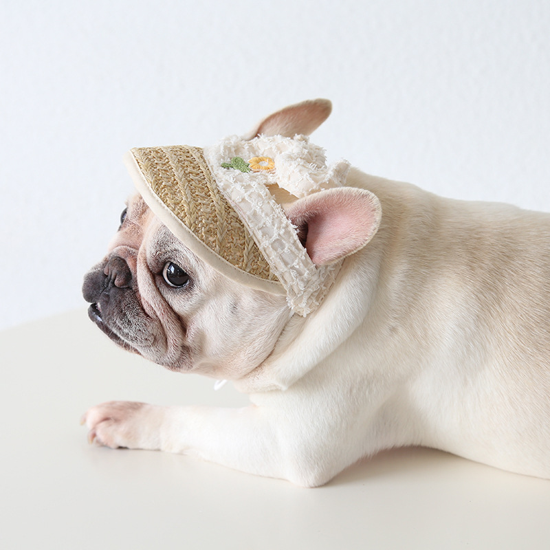 Floral Sun Hat For Pets With Lace Trim