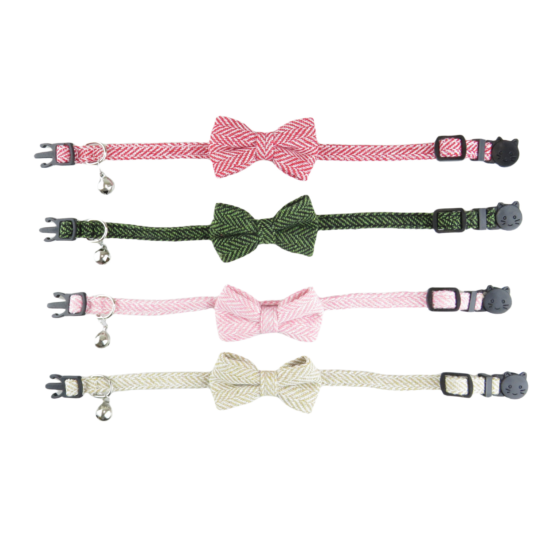 Herringbone Pet Collar With Bow Bell Charm