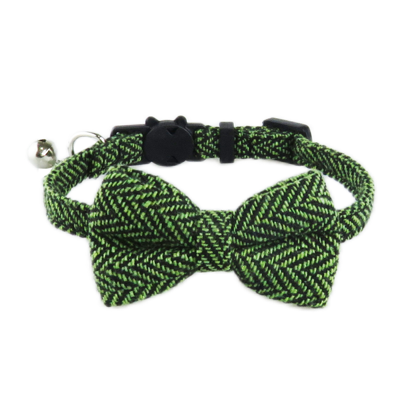 Herringbone Pet Collar With Bow Bell Charm