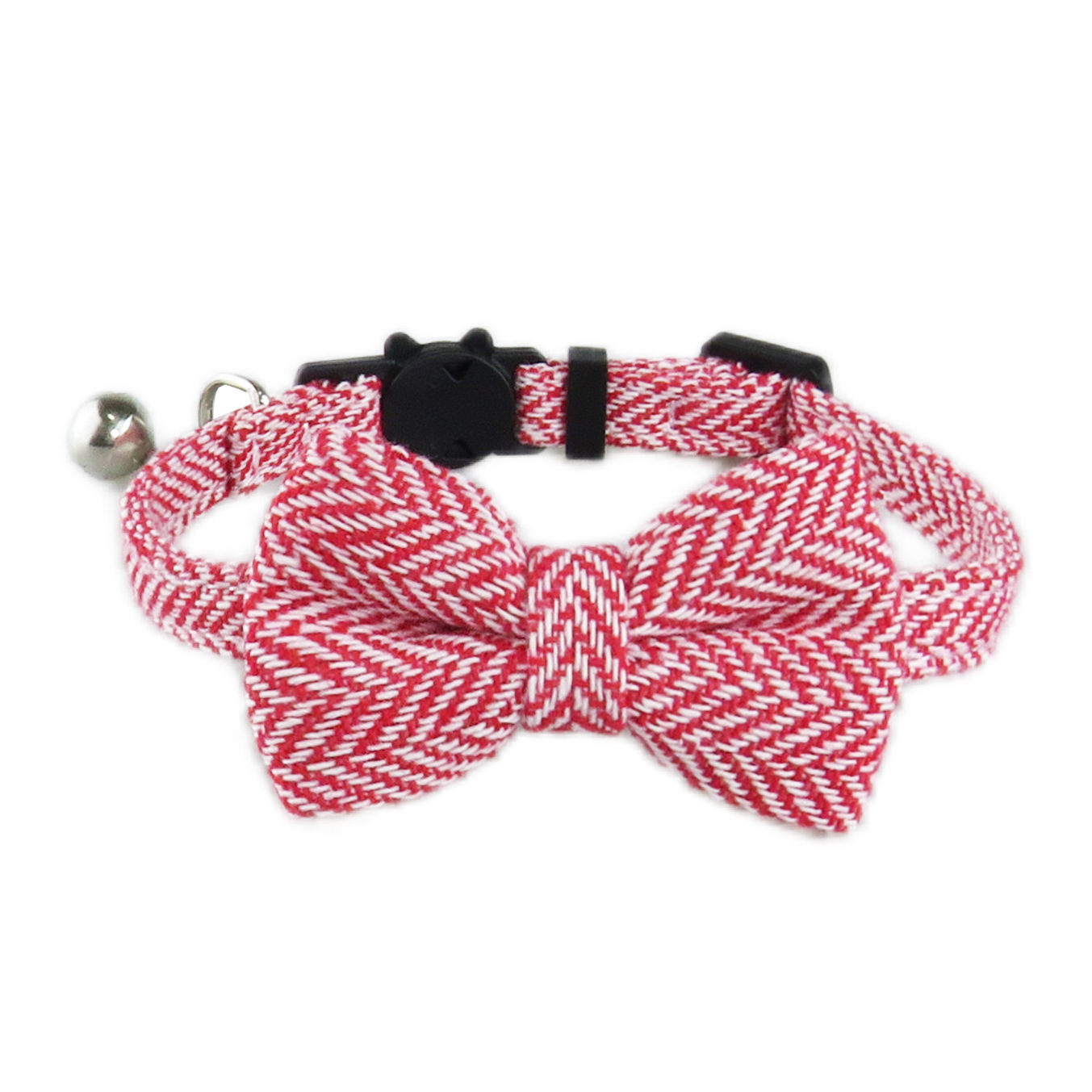 Herringbone Pet Collar With Bow Bell Charm
