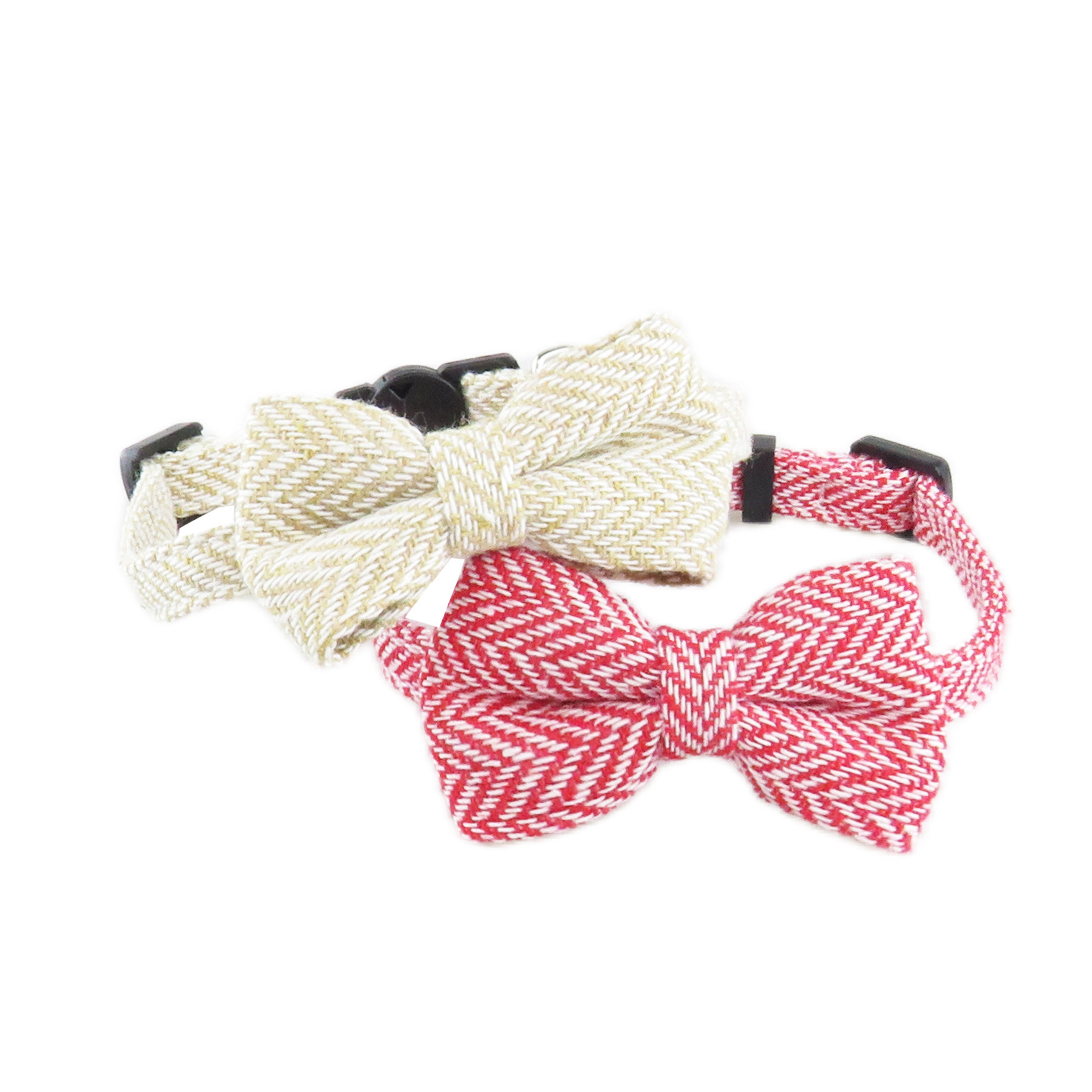 Herringbone Pet Collar With Bow Bell Charm