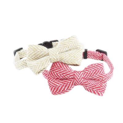 Herringbone Pet Collar With Bow Bell Charm 02