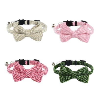 Herringbone Pet Collar With Bow Bell Charm 01