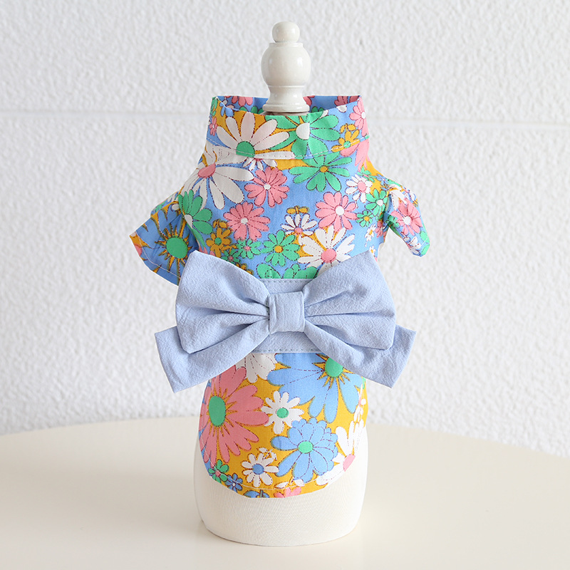 Floral Kimono Pet Dress With Bow Tie