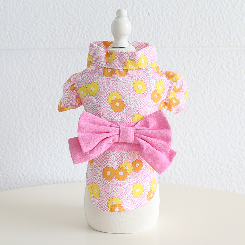 Floral Kimono Pet Dress With Bow Tie