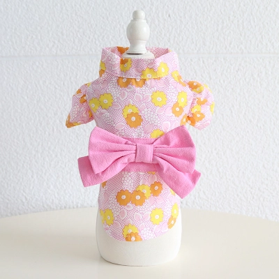 Floral Kimono Pet Dress With Bow Tie 02