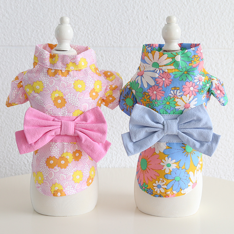 Floral Kimono Pet Dress With Bow Tie