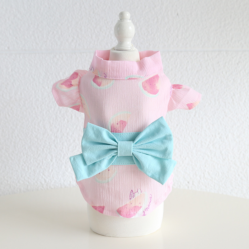 Floral Kimono Pet Dress With Bow Tie