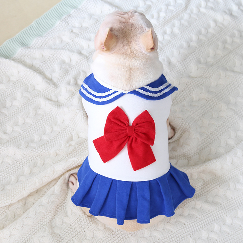 Sailor Style Pet Dress With Red Bow