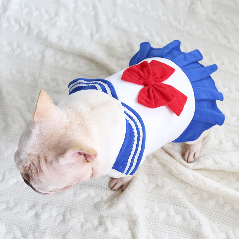 Sailor Style Pet Dress With Red Bow