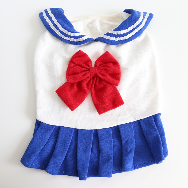 Sailor Style Pet Dress With Red Bow