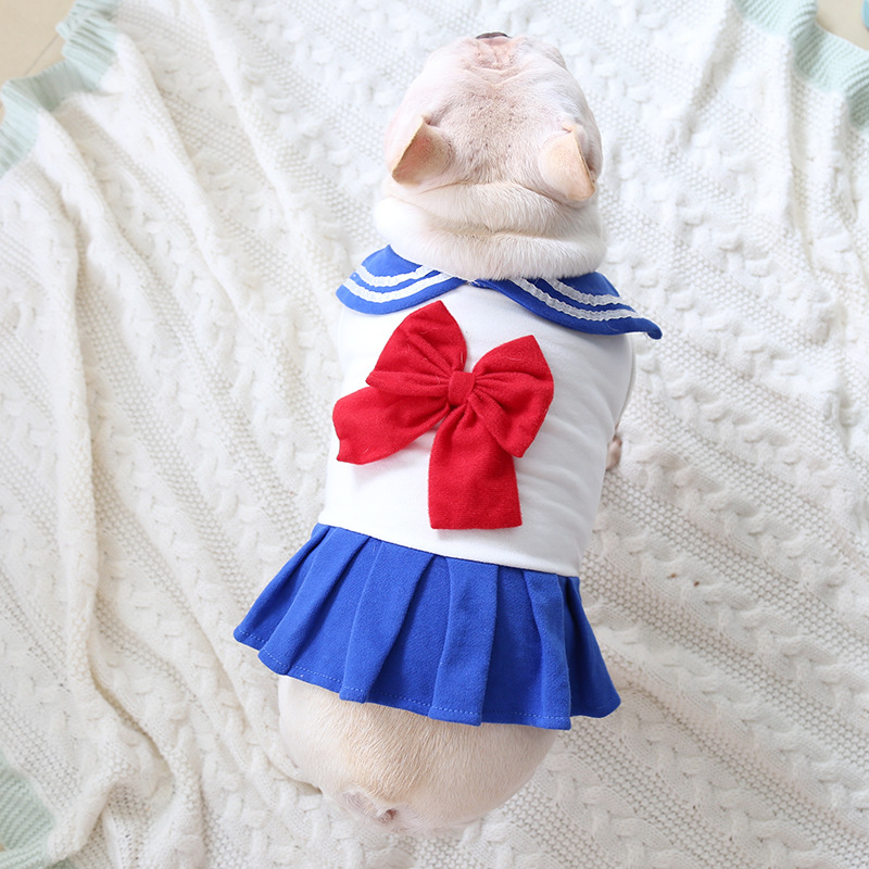 Sailor Style Pet Dress With Red Bow
