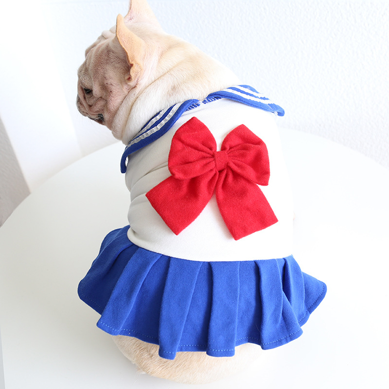 Sailor Style Pet Dress With Red Bow