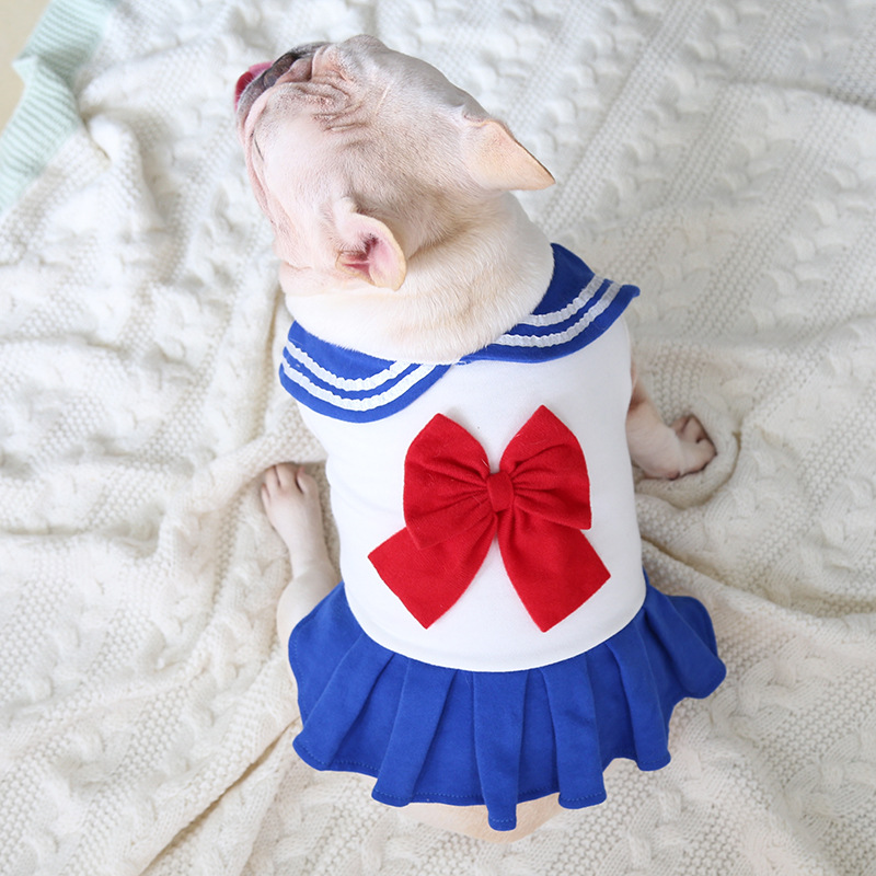 Sailor Style Pet Dress With Red Bow