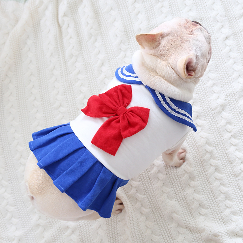 Sailor Style Pet Dress With Red Bow