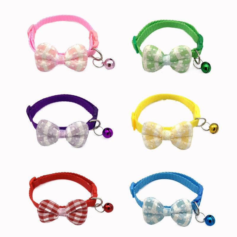 Plaid Bow Bell Collar For Cats Dogs