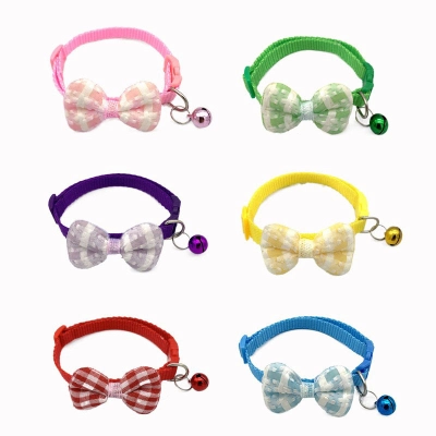 Plaid Bow Bell Collar For Cats Dogs 01