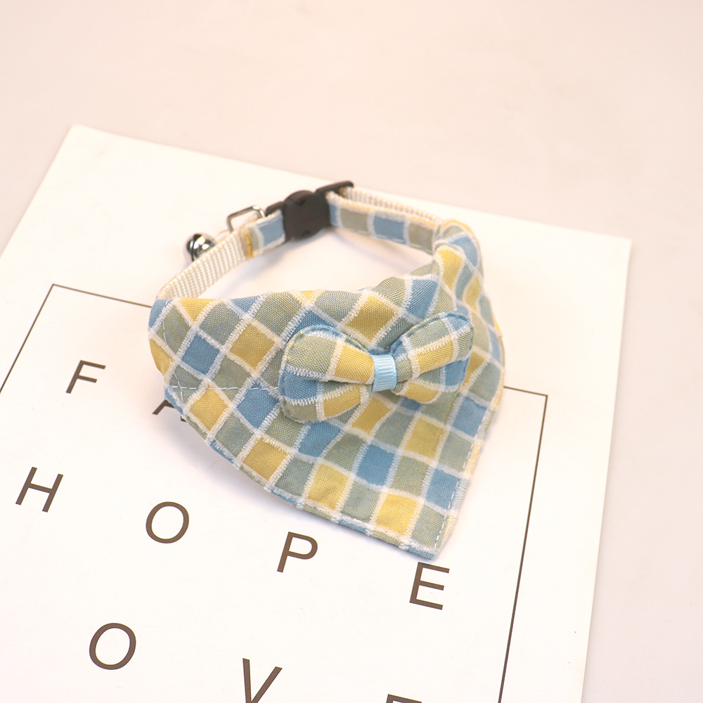 Plaid Bow Tie Pet Collar With Bell