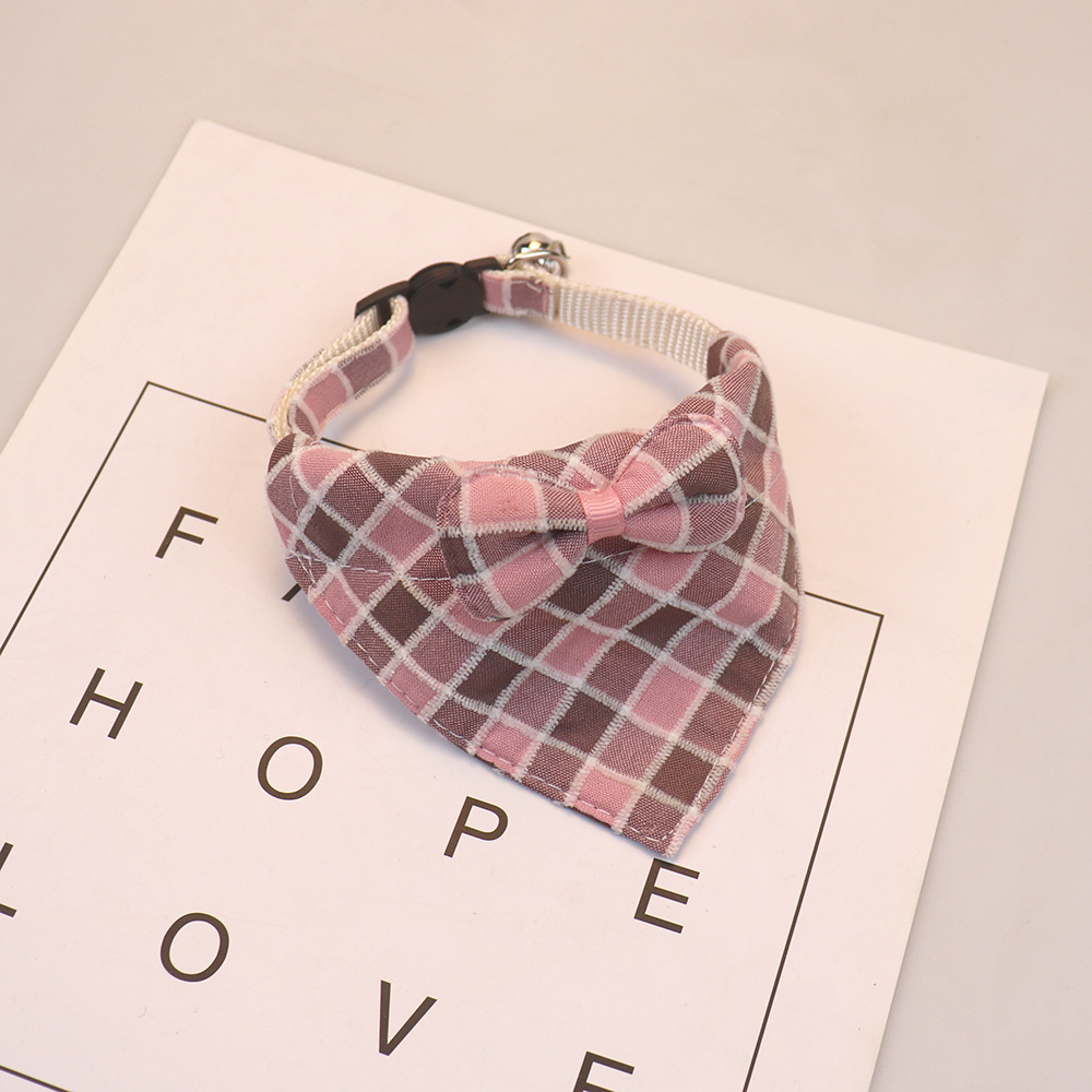 Plaid Bow Tie Pet Collar With Bell