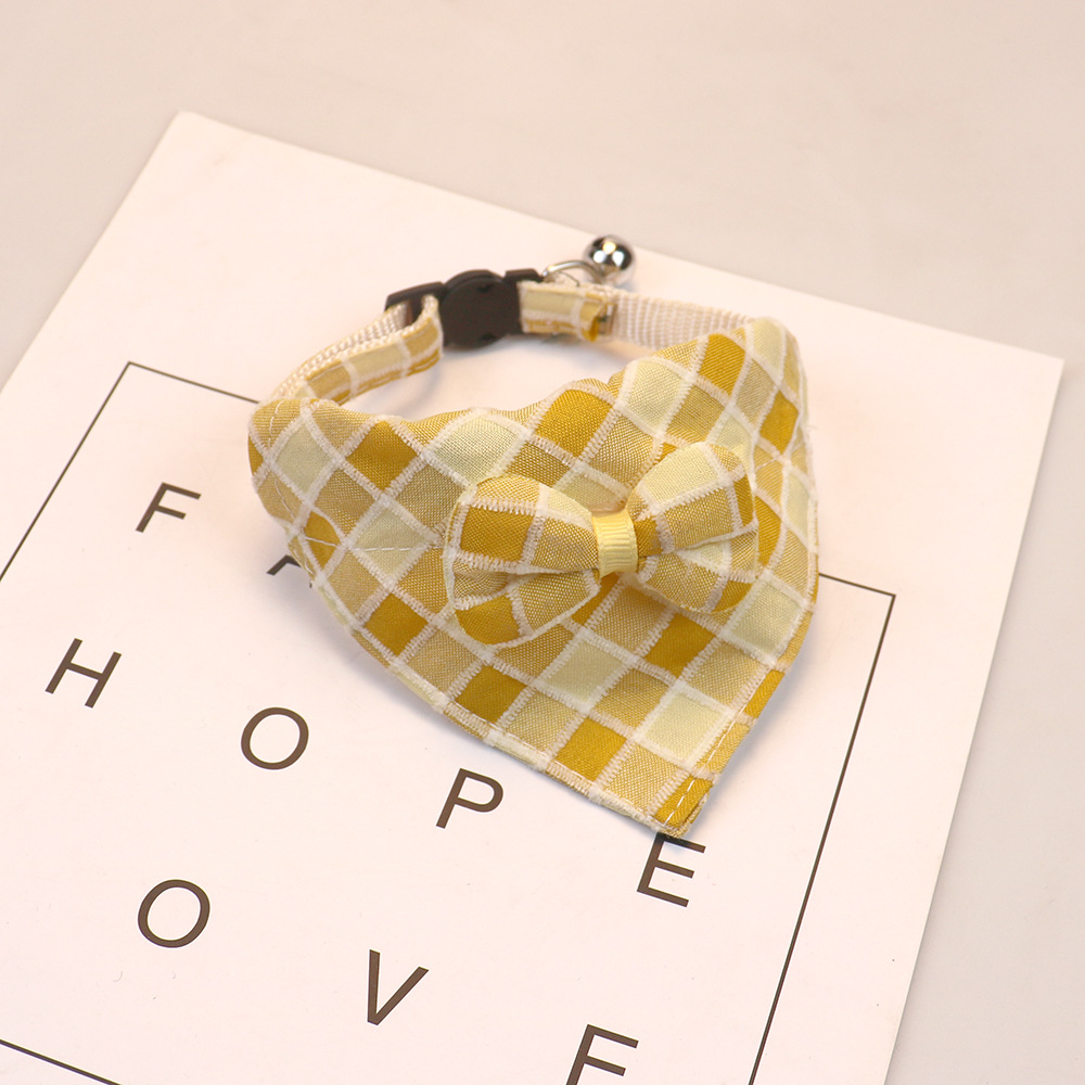 Plaid Bow Tie Pet Collar With Bell