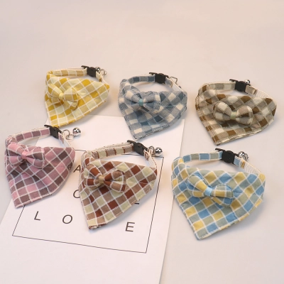 Plaid Bow Tie Pet Collar With Bell 01