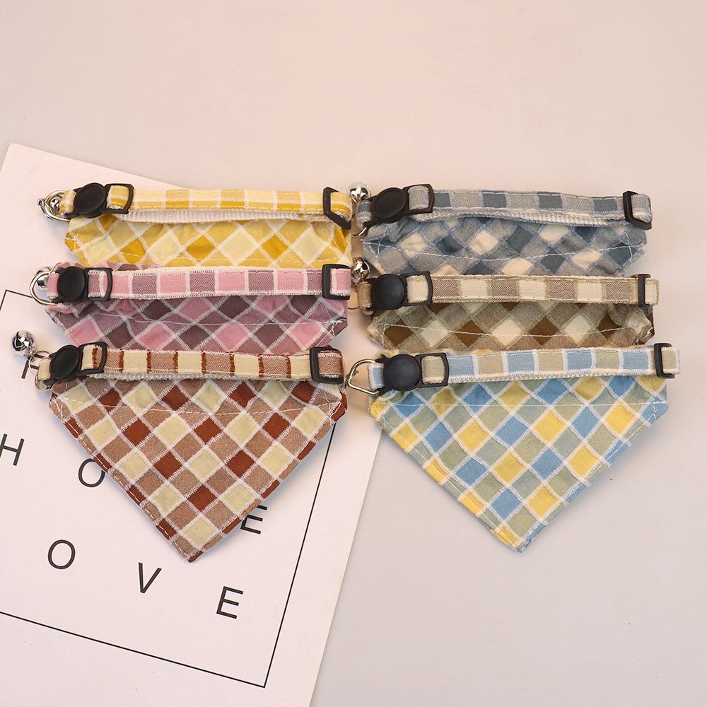 Plaid Bow Tie Pet Collar With Bell