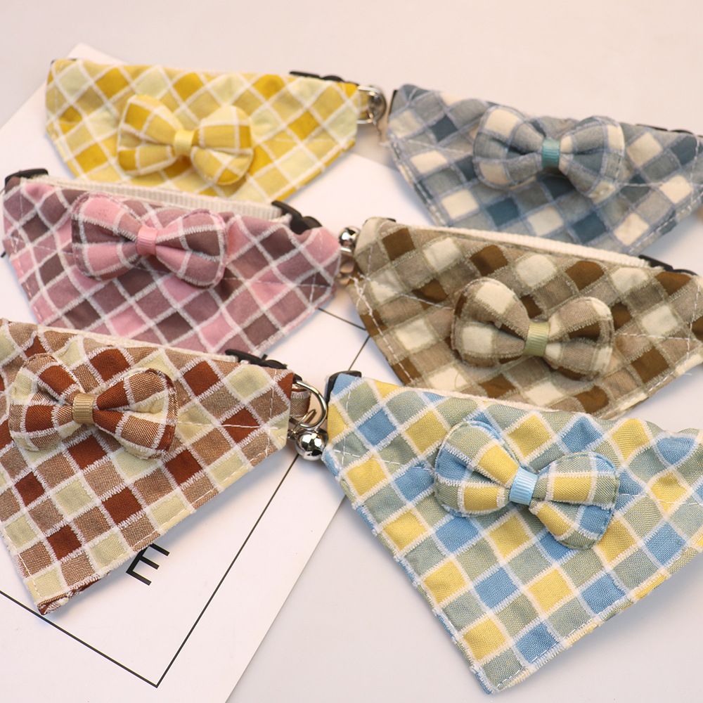 Plaid Bow Tie Pet Collar With Bell