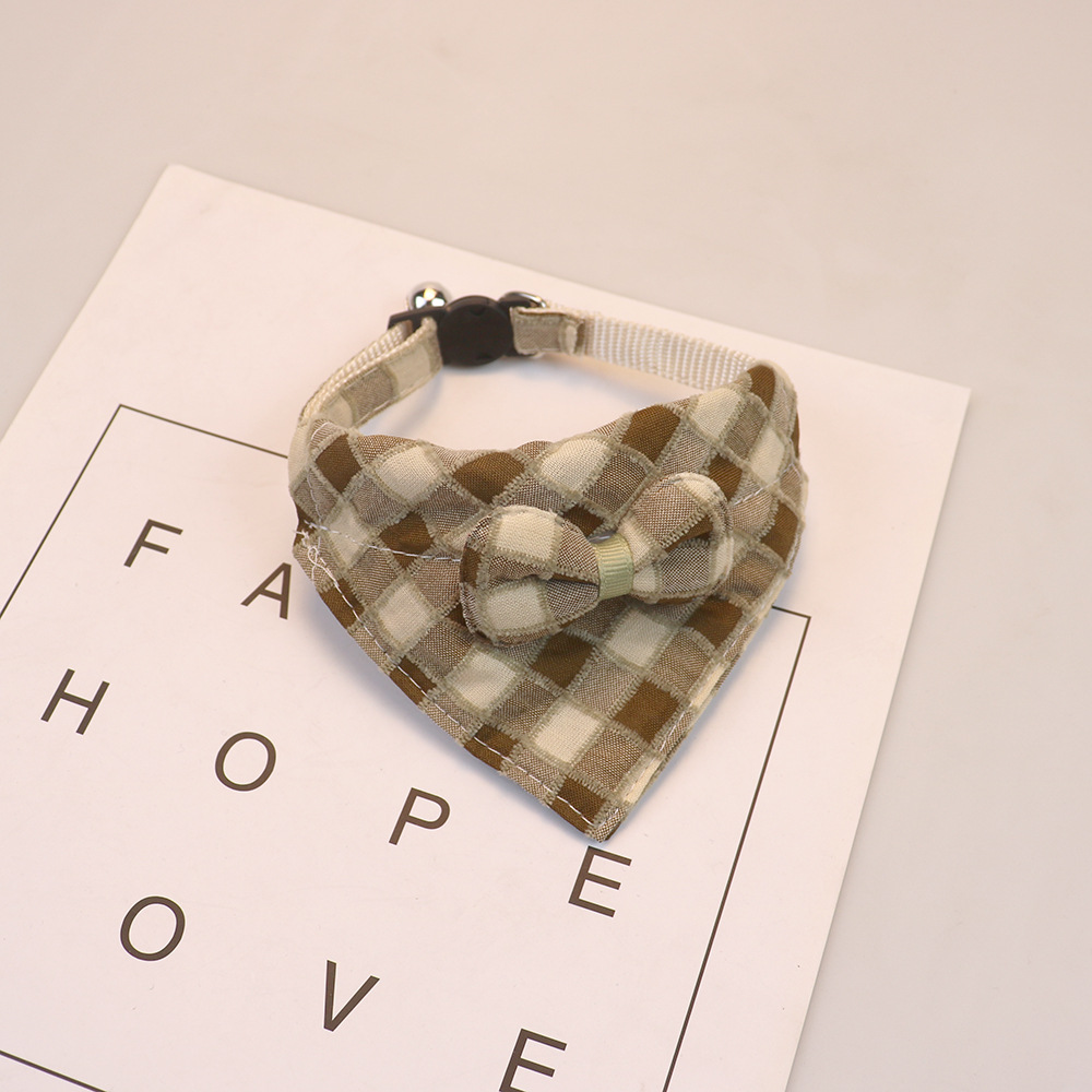 Plaid Bow Tie Pet Collar With Bell