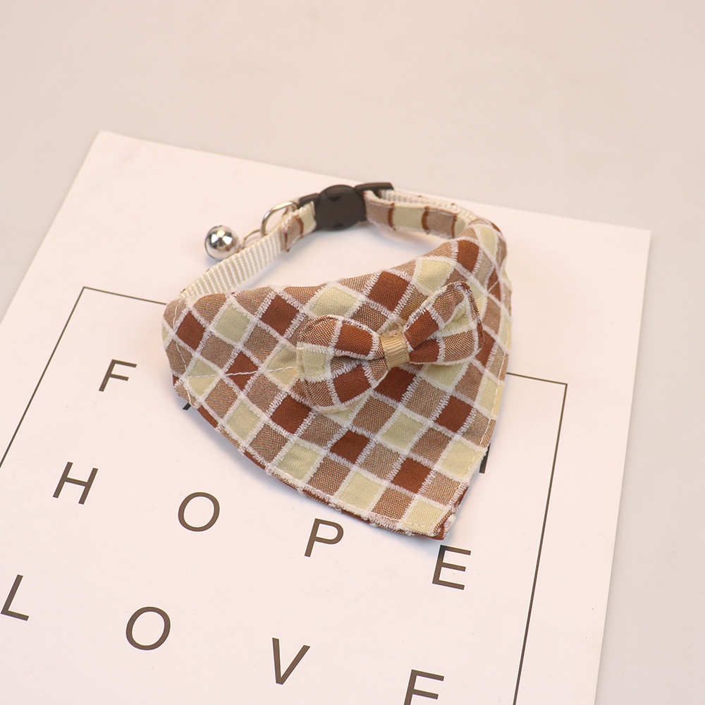 Plaid Bow Tie Pet Collar With Bell