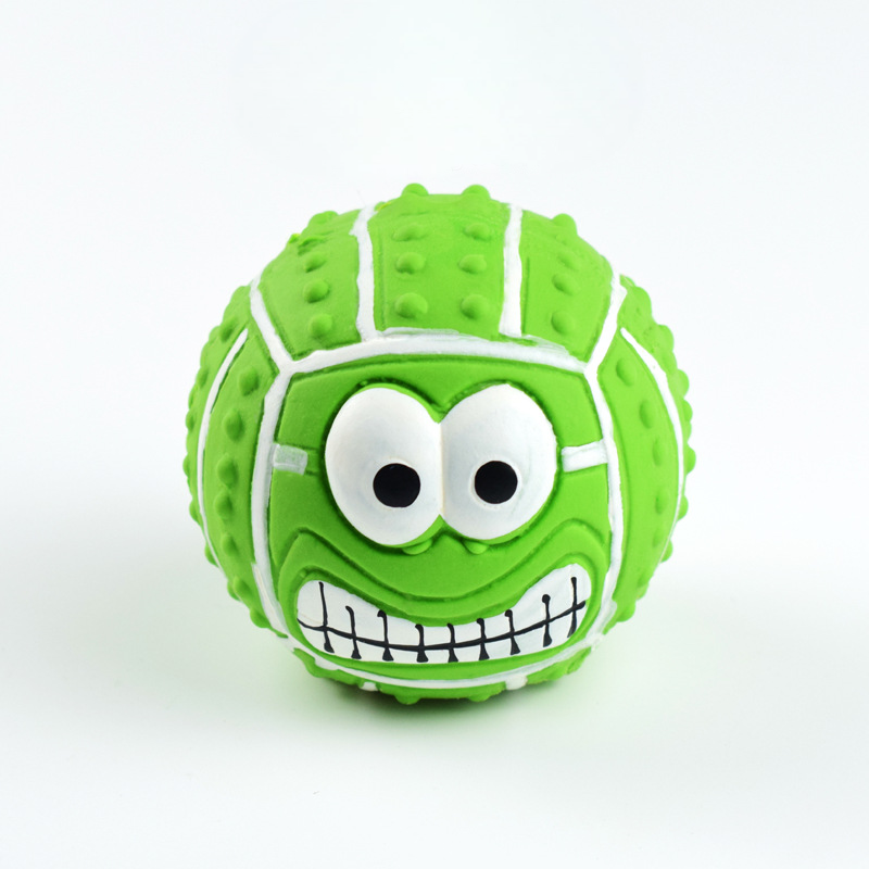 Colorful latex squeaky dog toy with funny faces