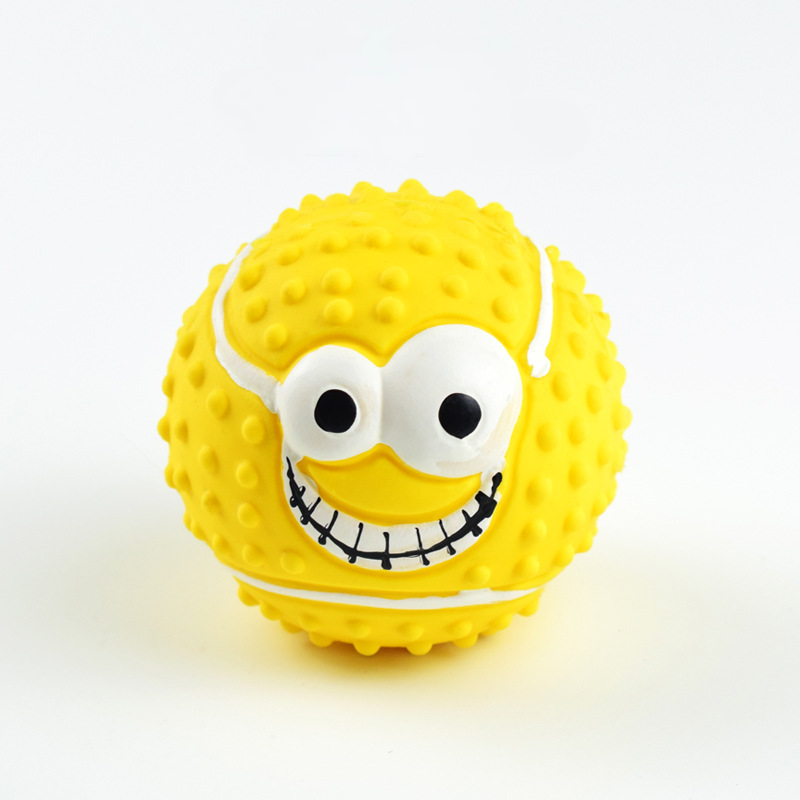 Colorful latex squeaky dog toy with funny faces